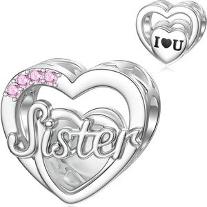 NEW 925 Sterling Silver Heart Sister Charm Fits Pandora Bracelet - CHARM ONLY